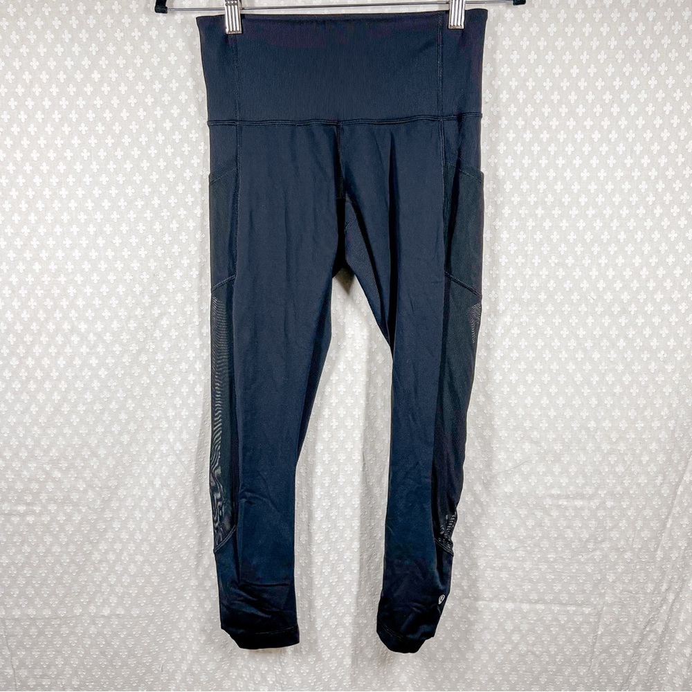 Lululemon Black High Rise Rib Mesh‎ Pocket Leggings